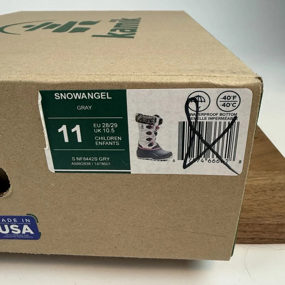 New Kids Kamik Snow Angel Gray Waterproof Insulated Snow Winter‎ Boots Size 11 C